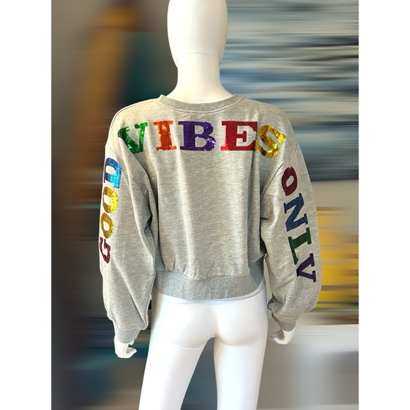 FINAL PRICE Good vibes only sequin accent crop pullover S M L - Picture 6 of 9